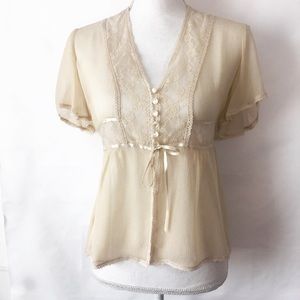 Free People Tops - Free People Sheer Ivory Silk & Lace Blouse Free People Tops - Free People Sheer Ivory Silk & Lace Blouse